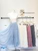 Sweet Fresh Mesh A-line Skirt: Spring/Summer 2026 Fairy Style with Wide Hem and Gauze Detailing