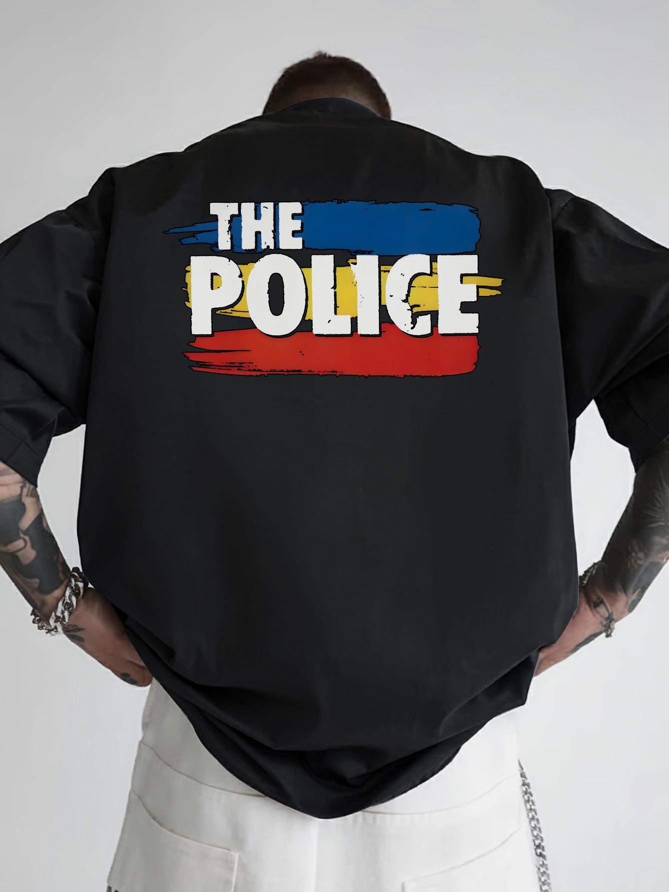 Vintage Rock Band Graphic T-shirt - The Police Design with Colorful Stripes S