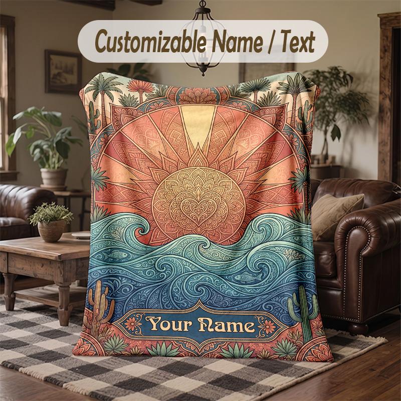 Sunflower Night Sky Theme Throw Blanket Custom Name Text Personalized Blanket Soft Cozy Blanket for Home Sofa Bed