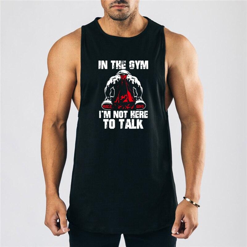 Muscleguys Letní pánská bavlněná prodyšná vesta se širokými rameny, fitness volný top bez rukávů, ležérní trička s potiskem