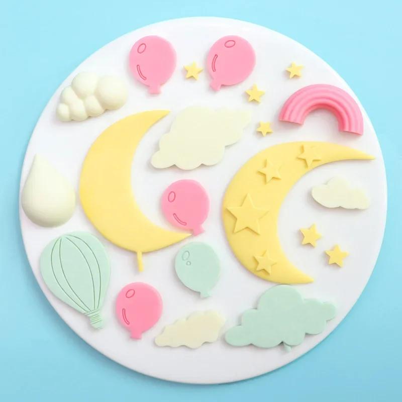 Cloud Star Moon Rainbow Silicone Fondant Mold Hot Air Balloon Chocolate Gumpaste Cake Molds 3D Cloud Mould Cake Decorating Tools