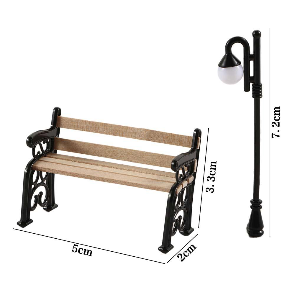 Wooden Park Bench Street Lamp Micro Landscape Dollhouse Ornament Micro Landscape Miniature Figurine