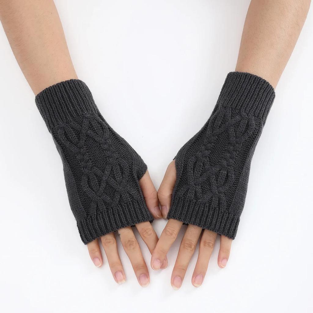 Winter Half Finger Gloves Knitted Fingerless Mittens Warm Cuff With Thumb Hole Stretchy Short Hand Warmer For Men Women Amagi