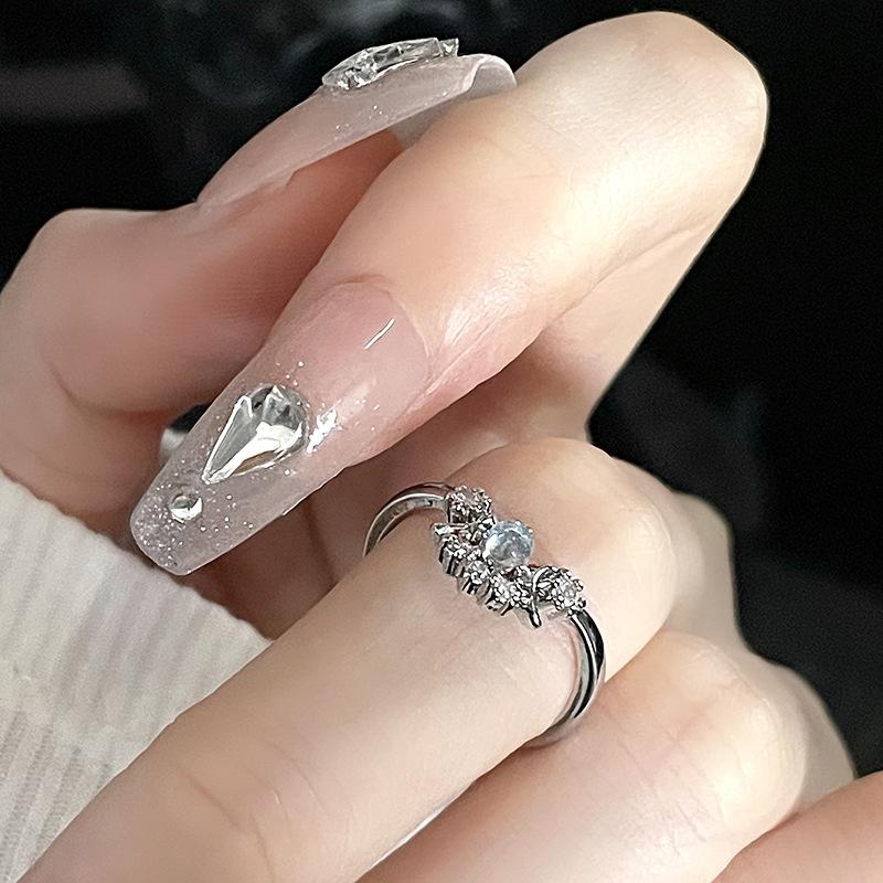 Nischendesign Kalter Wind Zirkon Mondstein Offener Ring Damenmode Französisch Unregelmäßiger Zeigefingerring