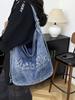 2026 Summer Women's Retro Denim Tote Bag - Large Capacity Casual Shoulder Bag for Students