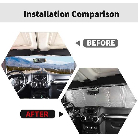Windshield Sunshade Sun Shade Heat Shield Sun Visor Mat Compatible With Jeep Wrangler Rubicon Sahara TJ JK JKU 2 Door & 4 Door