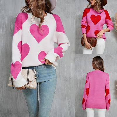 2026 Winter Women's Plus Size European American Valentine's Day Heart Sweater