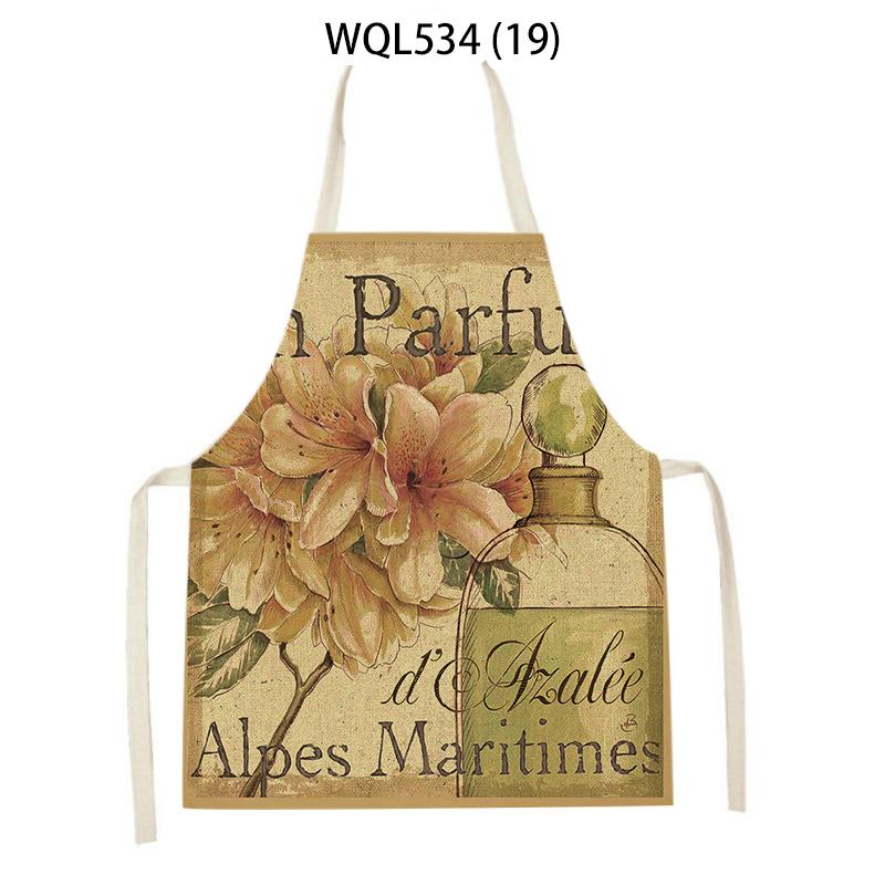 Women Men Retro Bird Flower Butterfly Printed Kitchen Aprons Household Cleaning Pinafore Baking Accessories Linen Cooking Apron