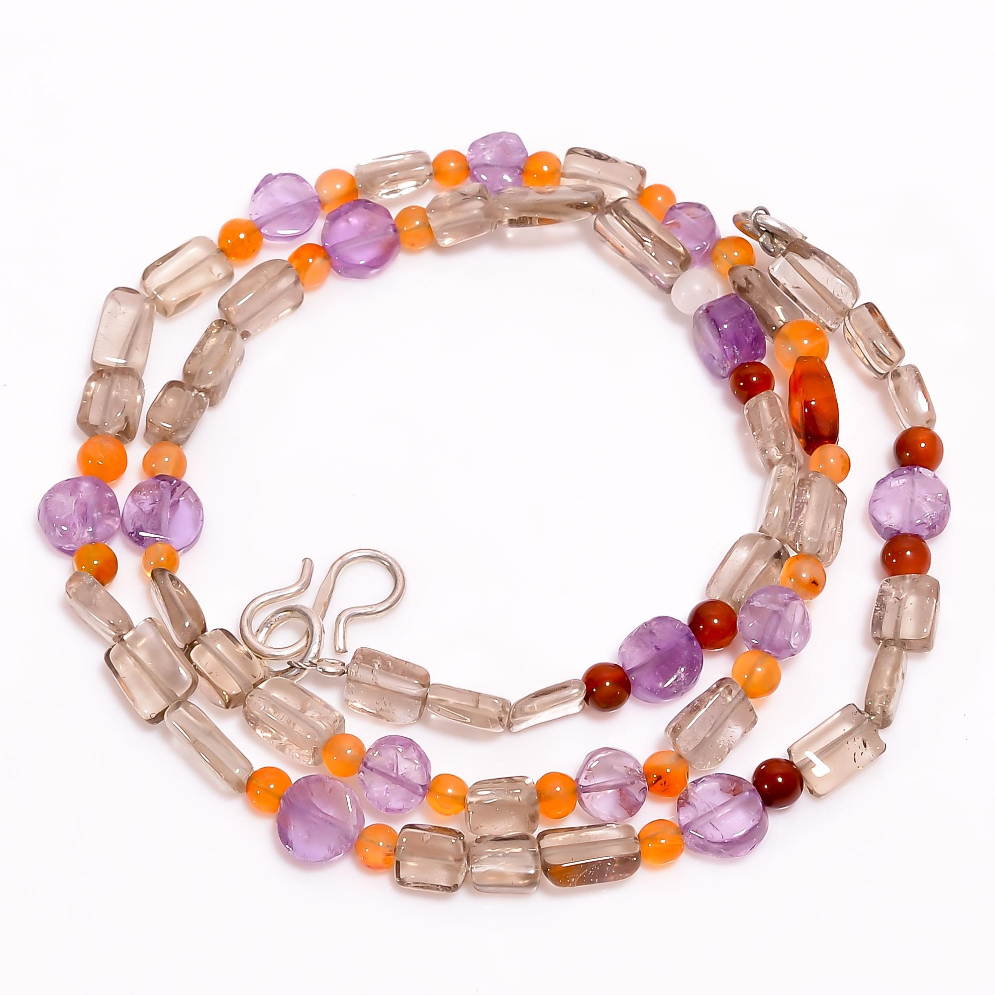 

Smoky Quartz Amethyst Carnelian Mix Shape Smooth Beads Necklace 3-9 mm 18 UB-8496