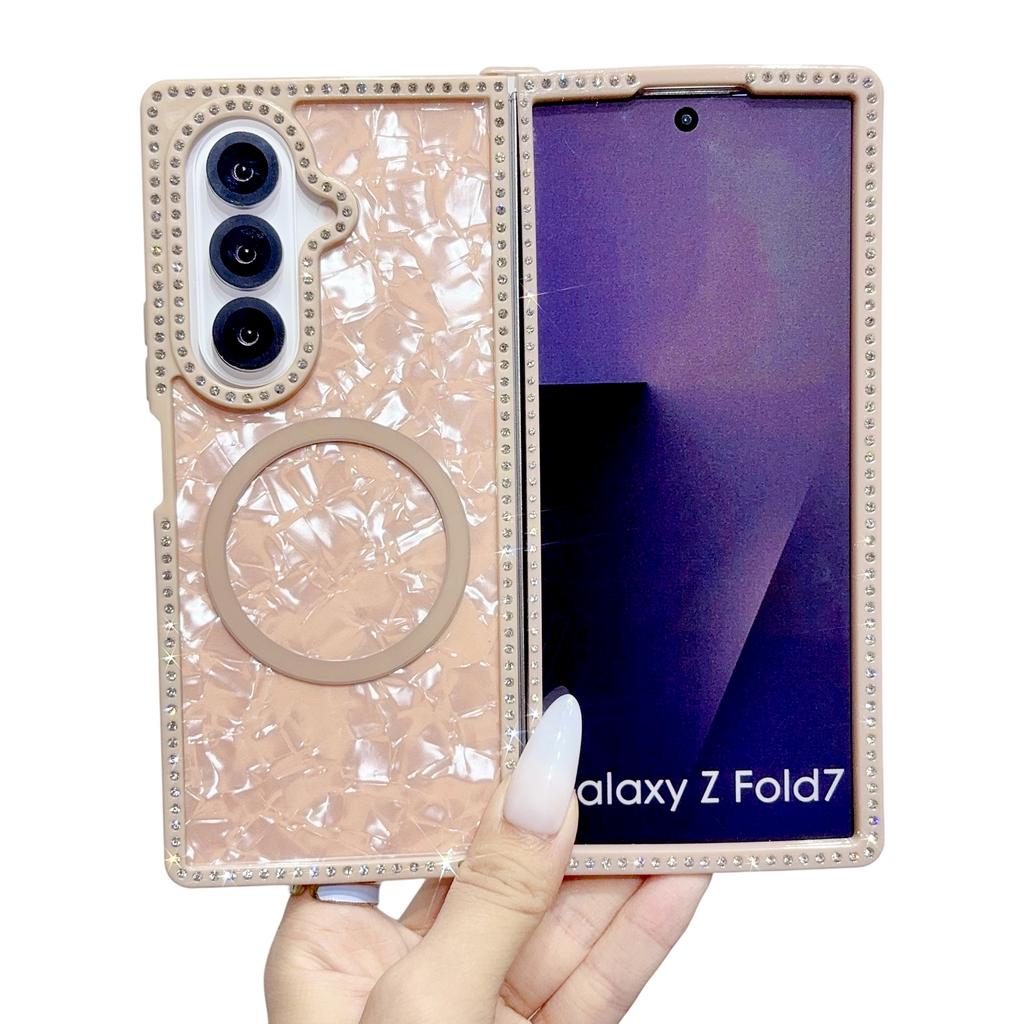 Modische Diamant-Gradient-Muschelmuster Magnetische Handyhülle Für Samsung Z Fold 7 6 5 4 3 Mit Lanyard und Band Stoßfeste Schlanke Hülle