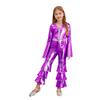 Kids Retro 70s Disco Jumpsuit, Flare Sleeve Ruffle Bodysuit with Bell Bottom Pants, Comfortable Dance Party Cosplay Costume