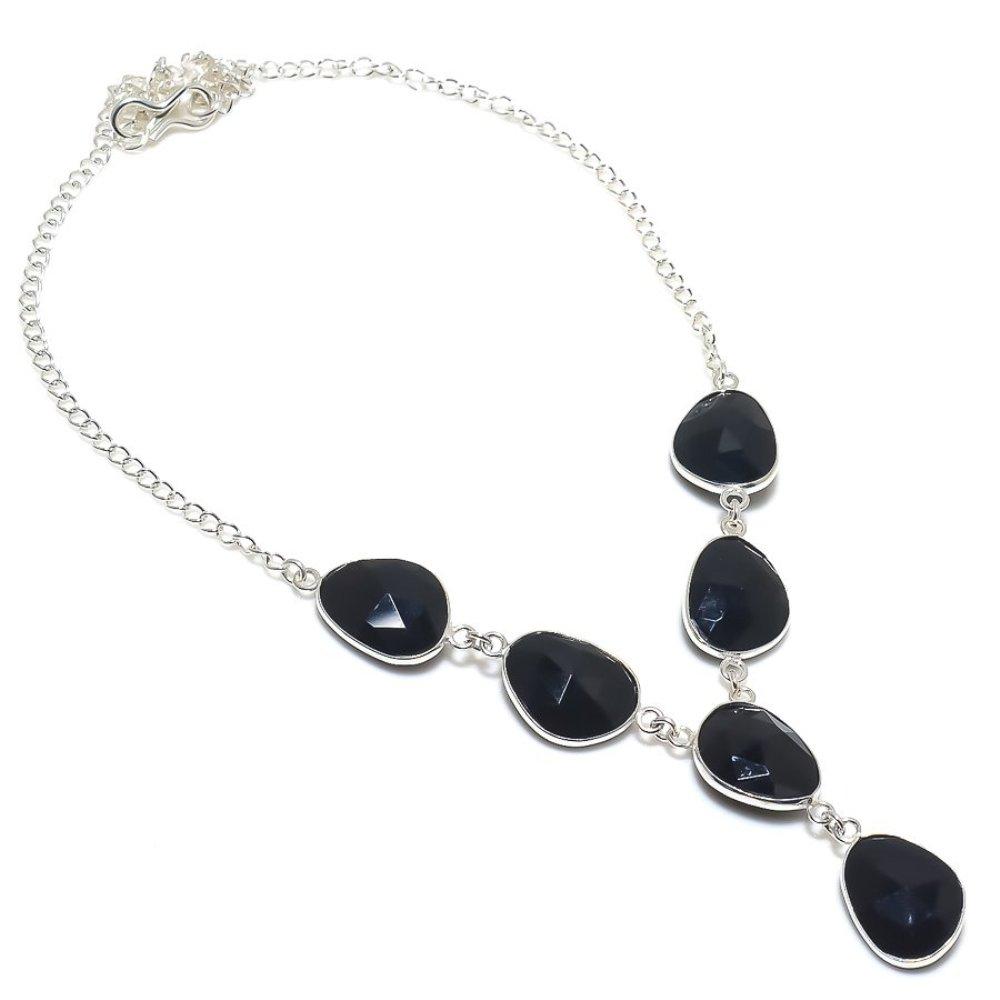 

Ожерелье ручной работы из стерлингового серебра 925 пробы с натуральным черным шпинелем 18 дюймов J0r26