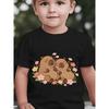 European Sizes Boys' Capybara & Floral Print Short-Sleeve T-Shirt - Capybara Cartoon Round Neck Casual Top, Spring Summer Fall Outfitsc