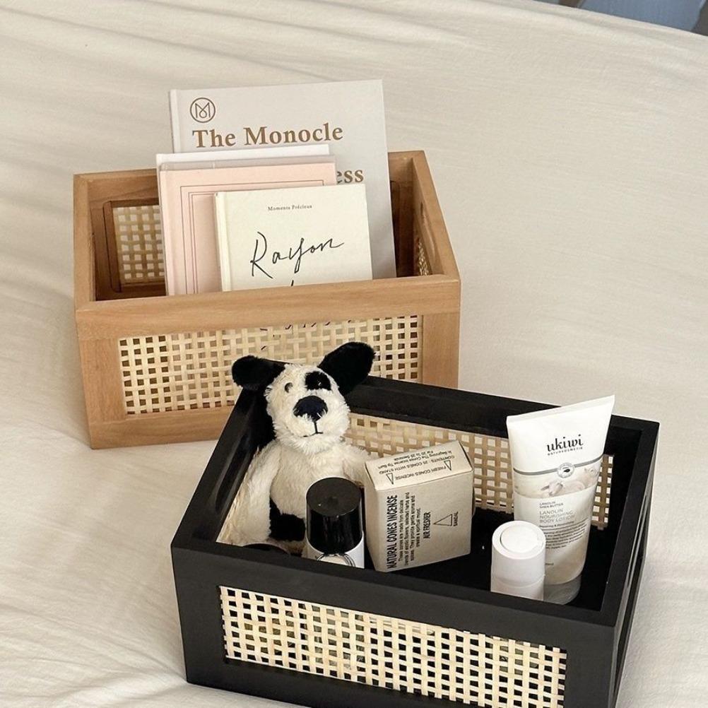 Vintage Rattanstorage Box Books Snacks Fruit Cosmetics Organizers Storage Woven Baskets Multifunction Organizers for Living Room