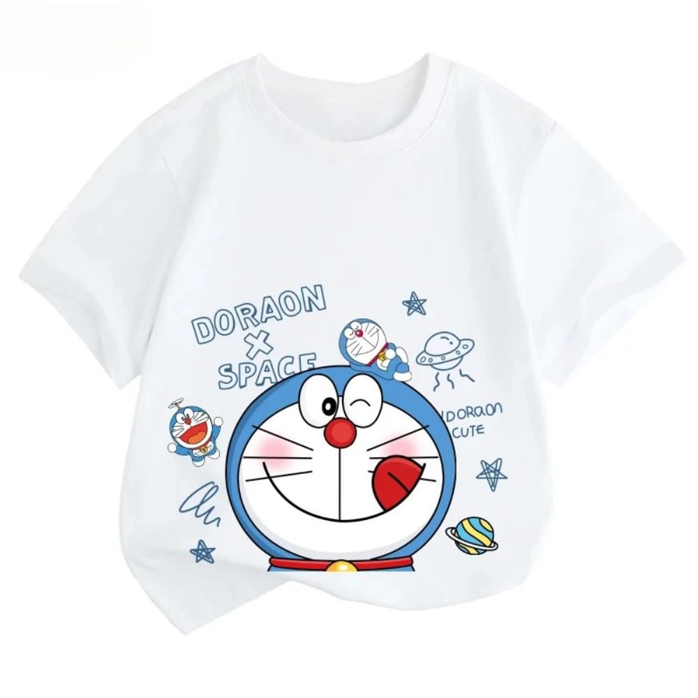 Fashion Summer Cartoon Short Sleeve T Shirt for Kids Comfortable Anime Casual Clothes Boys Girls Children Doraemon Robotic Cat