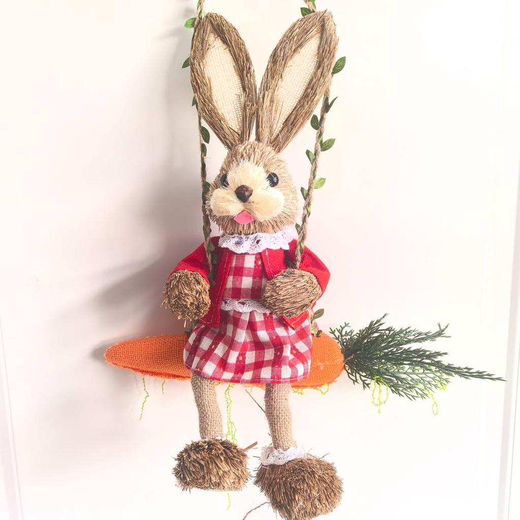 Handmade Woven Straw Rabbit Swing Ornament Rustic Boho Hanging Home Centerpiece Christmas Easter Gift For Kids Couples Cozy