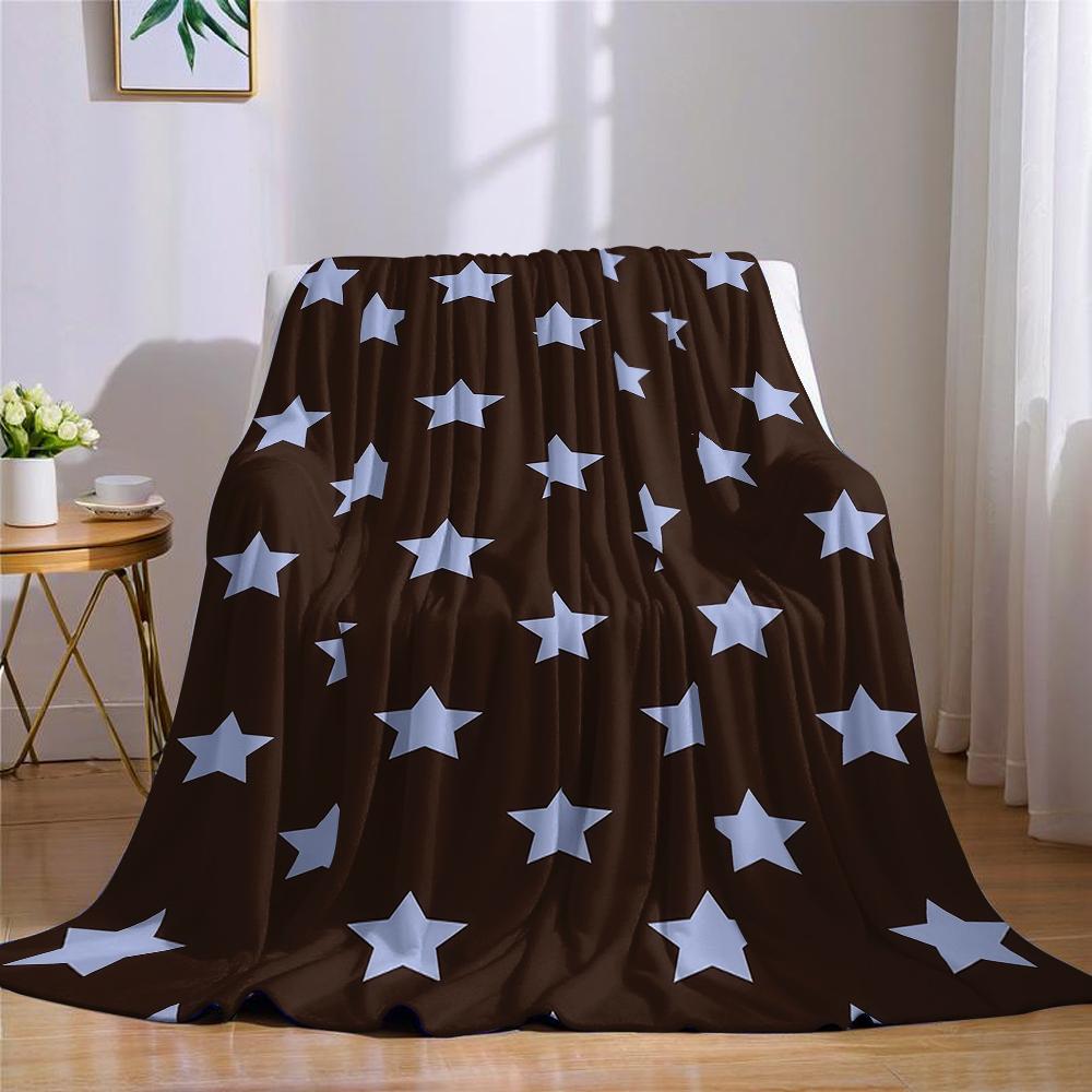 Dark Brown Celestial Light Blue Stars Flannel Blanket Warm Soft Halloween Christmas Couch Warm Cozy Decorative for All Season