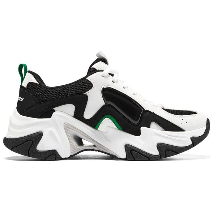 Skechers Stamina V3 Mecha Shoes Third Generation Synthetic Leather Comfortable Versatile Low-Top Dad Shoes Women sneakers White Black Green 896151-WGR
