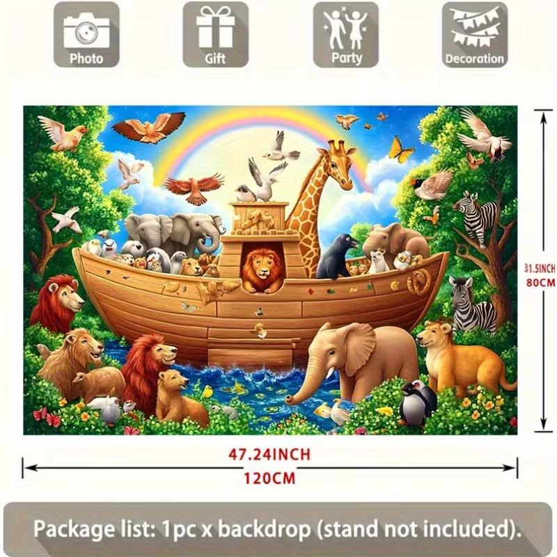 2D Noah's Ark Rainbow Zoo Animals Backdrop for Baby Shower Party Decoration