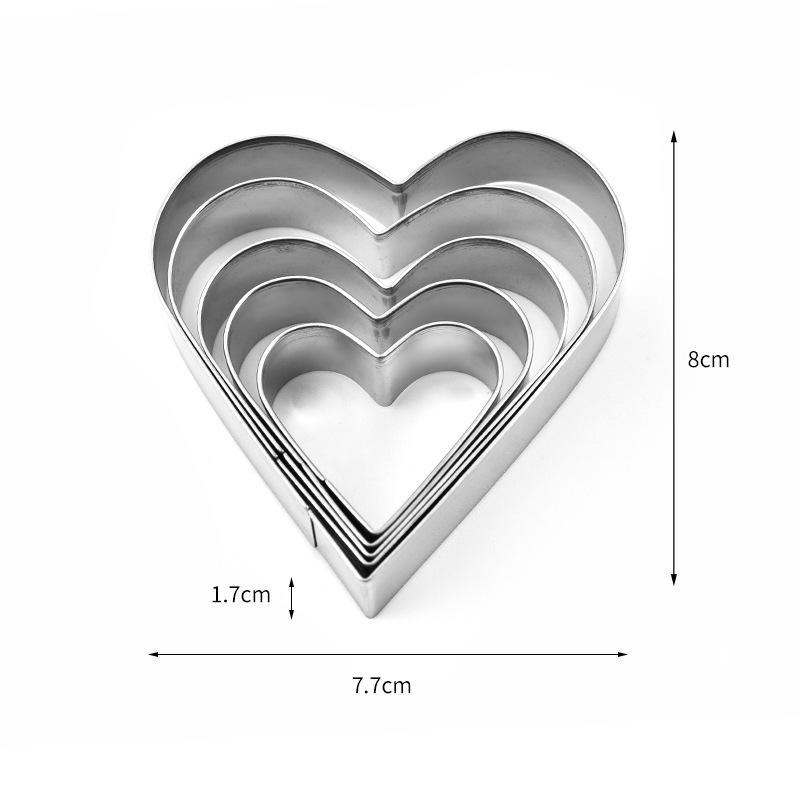 Heart-shaped 5-Piece Stainless Steel Cake and Cookie Mold Set for Baking