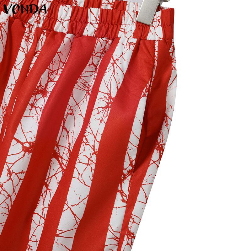 VONDA 2PCS Women Stand Neck Long Sleeve Print Cropped Blouse and Pants Casual Two Piece Suit Sets