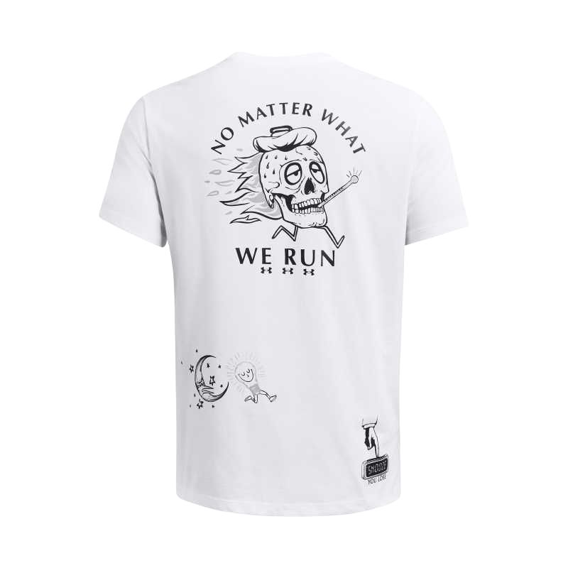 Under Armour Cartoon Letter Print Casual Round Neck Short Sleeve T-Shirt Men Tops White 1383414-100