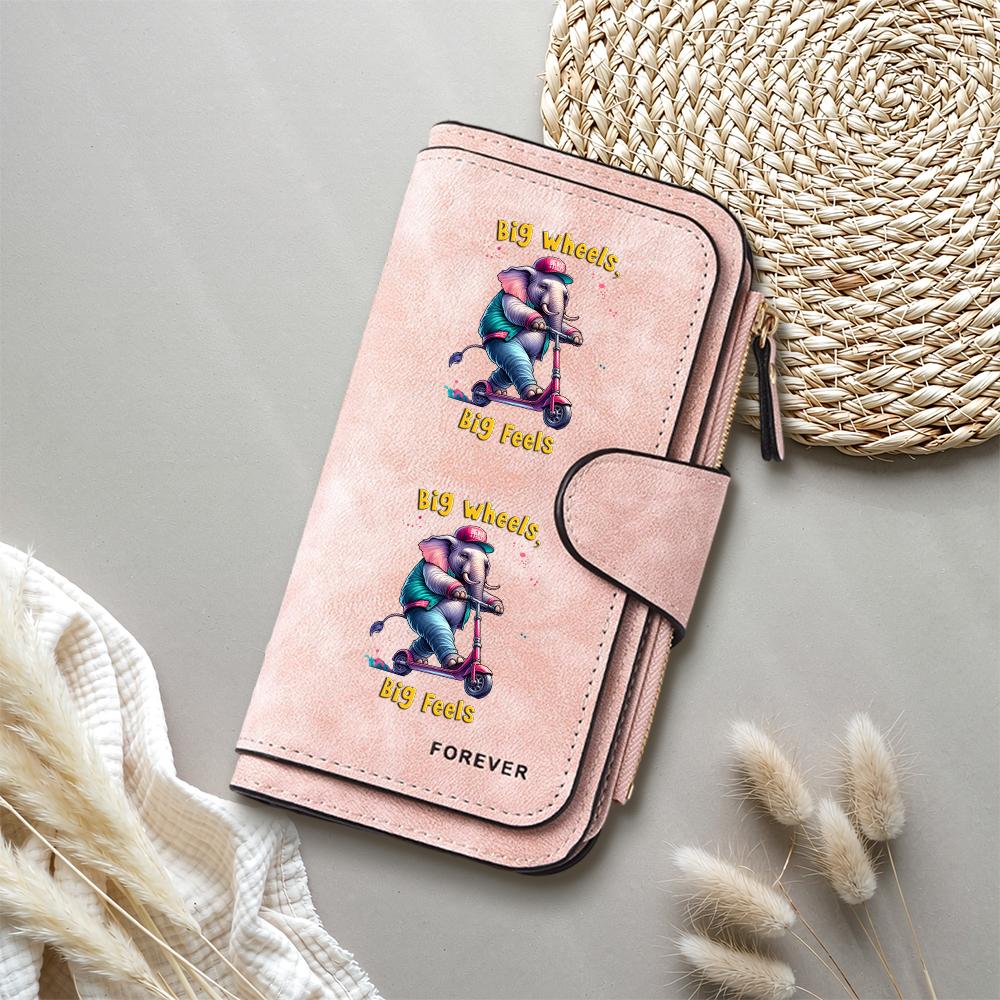 Cute Elephant Print Long Wallet Fashion PU Leather Card Holder Casual Portable Zipper Purse