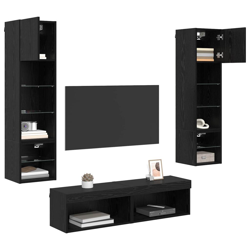 LED TV Wall Unit Set 6 pcs Black Oak Effect Particleboard