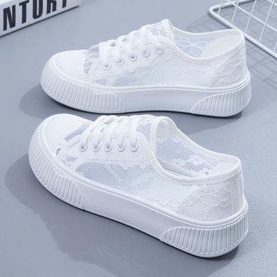 Small White Shoes Women Summer Breathable Lace Flat-bottomed Mesh Shallow Canvas Shoes