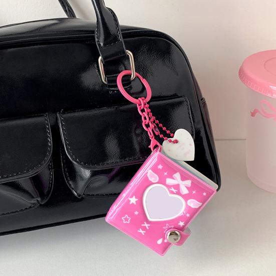 Love Heart Small Photo Album Keychain 32 Pockets Hollow Photocard Binder for 2 Inch Photo Mini Photo Card Book Holder for