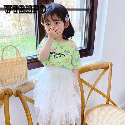Girls T-Shirt Short Sleeve Tee Tops Kids Cartoon Printing Clothes Children Birthday Party Wear