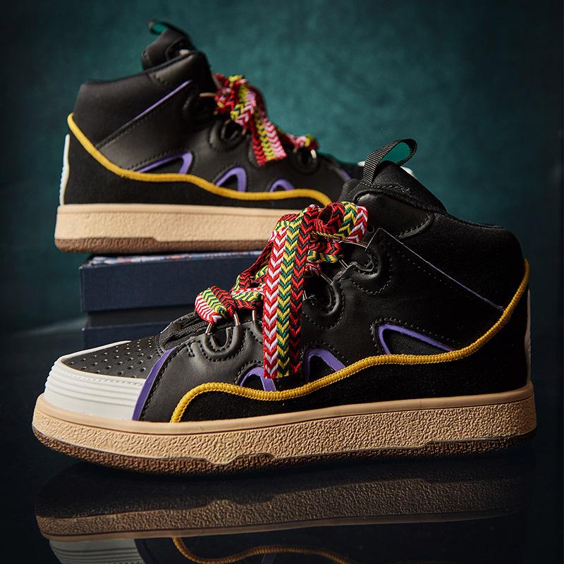 

2025 spring new Hong Kong style couple casual board shoes Korean version student high-top trendy shoes niche Yunde training sports shoes 36 чорний
