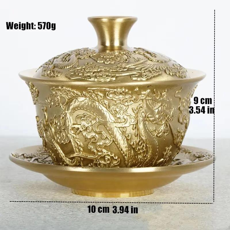 Pure Copper Coffee Cup Saucer Set 100ml Luxury Milk Mug Tea Cup Cafe Drinkware Couple Engraved Handcrafted Phoenix Dragon Gifts 100ml