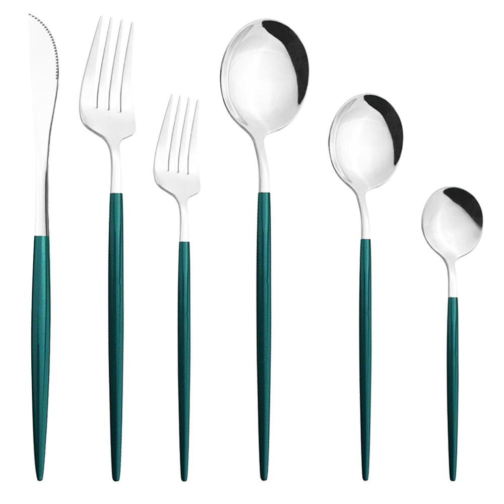 6Pcs/Set Gold Dinnerware Cutlery Set Mirror Stainless Steel Dinner Flatware Knife Dessert Fork Coffee Spoon Tableware Silverware Set