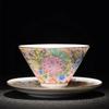 Chinese Style Enamel Ceramic Tea Cup Set Hand Painted Teacup With Coaster Master Cup Kung Fu Teacup Home Decor Drinkware
