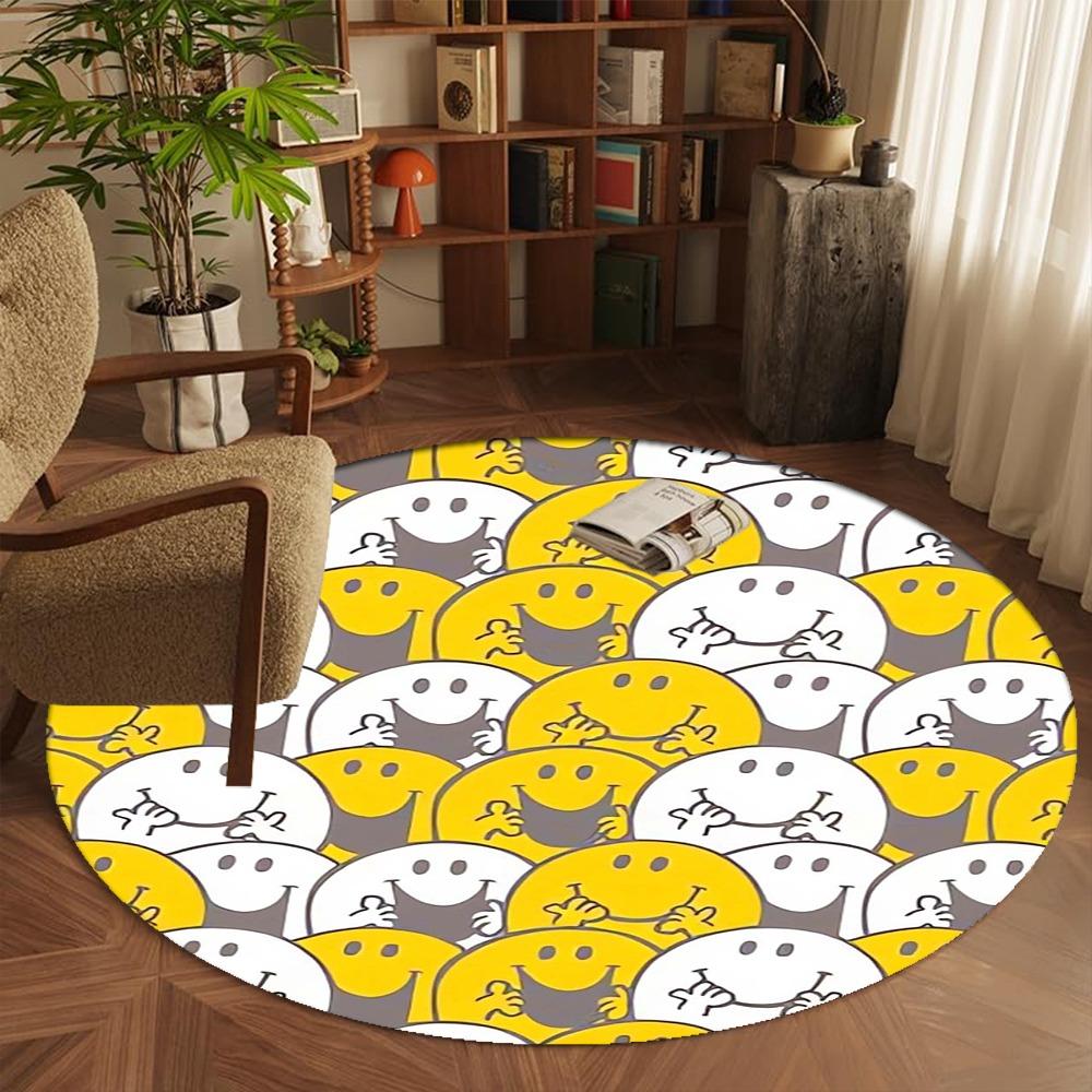 Smiley Faces round Area Rug Non-Slip Washable Soft Circle Carpet for Living Room Bedroom Home Decor