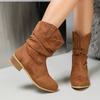 Womens Plus Size Western Style Chunky Heel Mid-Calf Boots Casual Round Toe Ankle Winter
