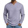 Camicia da Uomo a Maniche Lunghe in Maglia Waffle - Scollo a V, Tessuto Morbido e Traspirante, Vestibilità Rilassata per l'Uso Quotidiano Casual