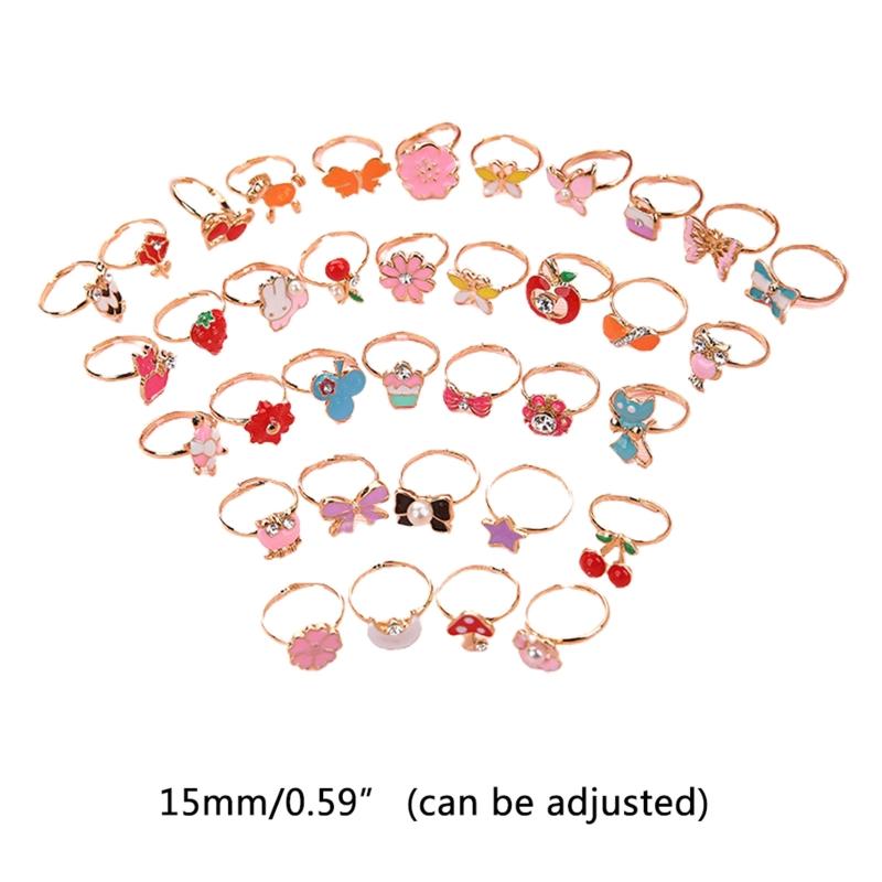 Adjustable Flower Animal Ring 36 Pcs Kawaii Cartoon Children Rings Gift for Kids