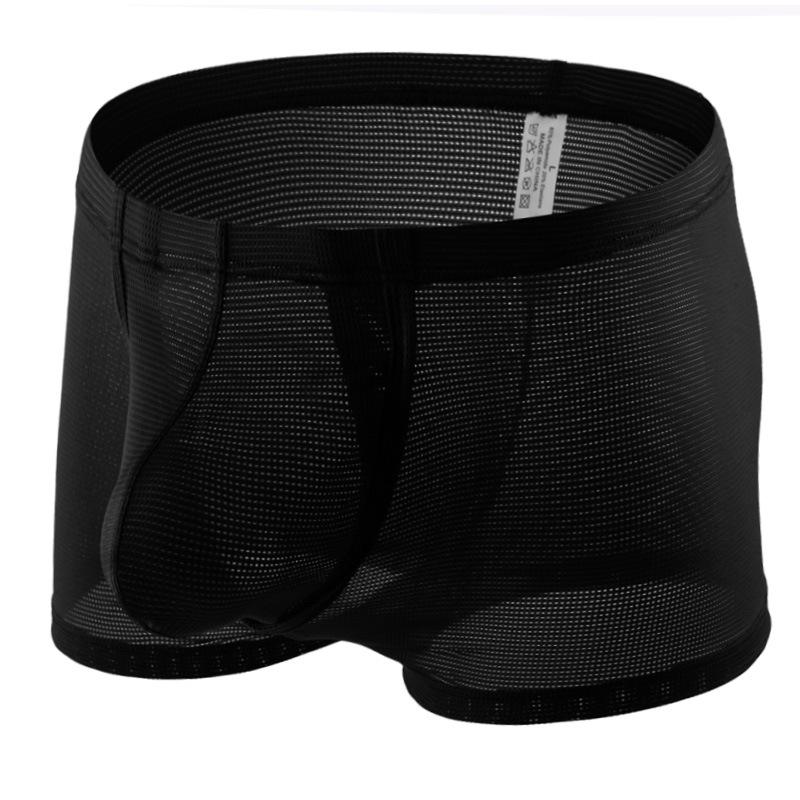 Men Boxers Briefs Fly Pouch Front Open Bulge Underwear Separated Pouch Trunks Mesh Breathable Panties Male Dual Pouch Underpant