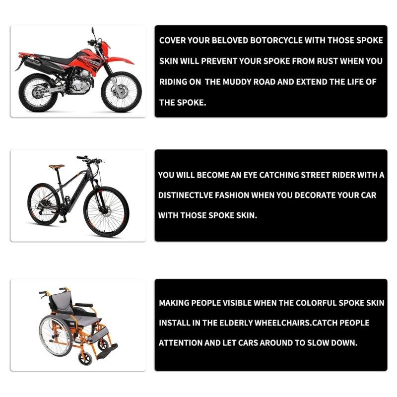 72PCS Universal Bicycle Spoke Skins Covers Motorcycle Wheel Rim Trim Wrap for Motorcycle Bike