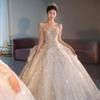 2025 Vintage French Long Sleeve Wedding Dress with Heavy Train and High-End Texture