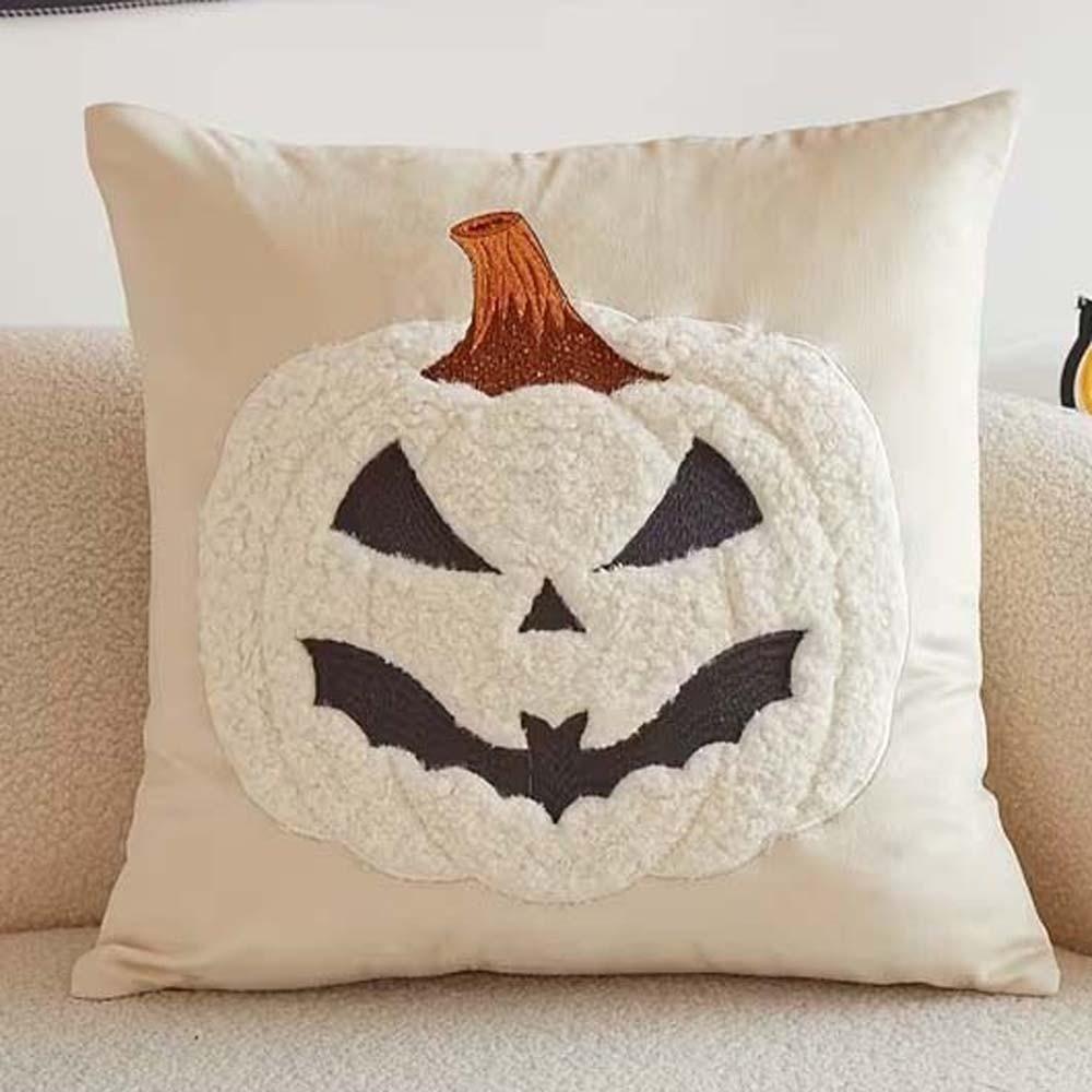 Square Shape Halloween Cushion Cover Cute Embroidery Ghost Cushion Shell Bed Accent