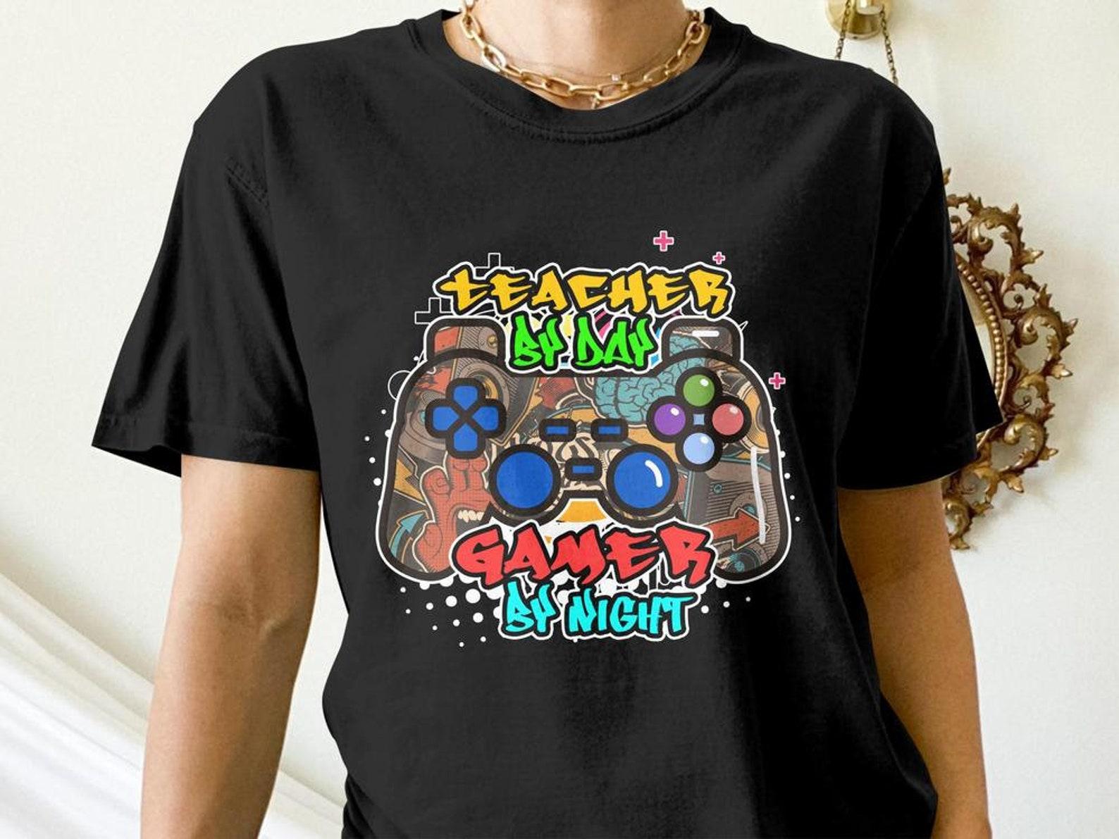 Funny Gamer Shirt, Teacher by Day, Gamer by Night, Funny Gaming Gift, Video Game Graffiti Tees 3XL