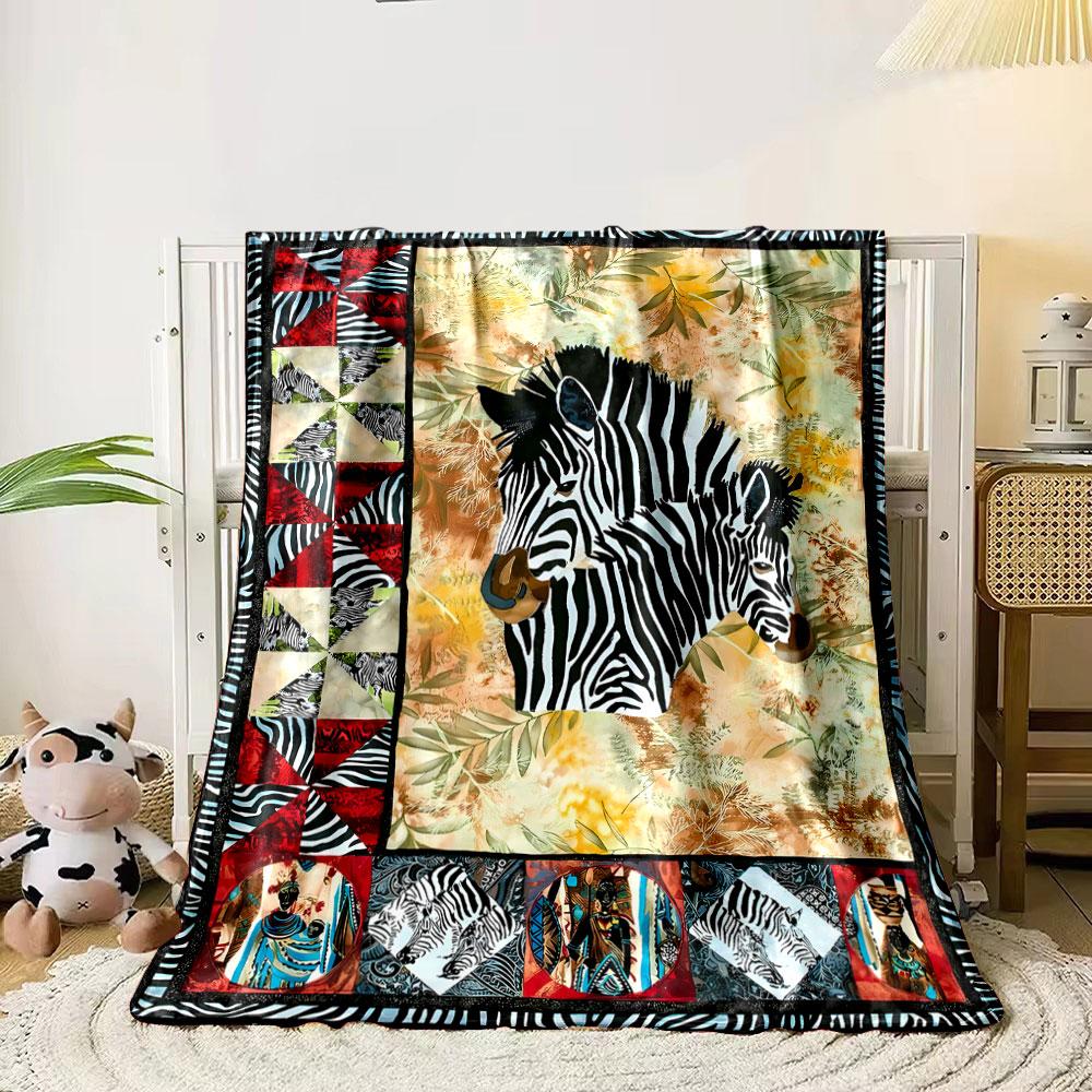 Zebra Pattern Art Quilted Blanket Bedroom Blanket for Livingroom Couch Lunch Break Soft Throw for Friend's Festival Gift