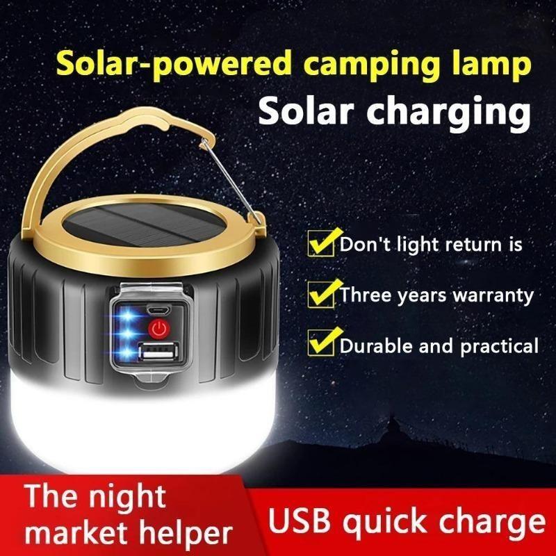 LED Camping Light Solar & USB Rechargeable Bulb High Power Outdoor Tent Lamp Portable Lantern Emergency Lighting Lights For BBQ Hiking