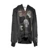 Black Graphic Print Zip-Up Hoodie Unisex Streetwear Oversized Pullover Fall Casual Sweatshirt