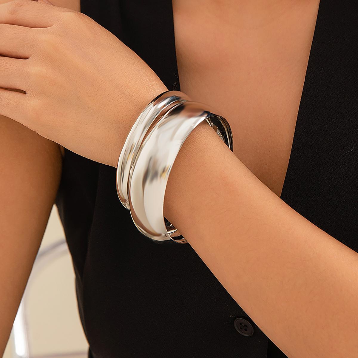 

Salircon Gothic Asymmetric 2 Pcs Big Bracelet Set Vintage Smooth Metal Wide Bracelet Women s African Tribal Bangle Jewelry Gifts