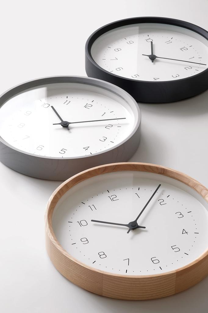 Lemnos Wall Clock Analog Wooden Frame NEUT Wall Clock Natural Color Wood Gray Neut Wall Clock GY Lemnos KK22-09