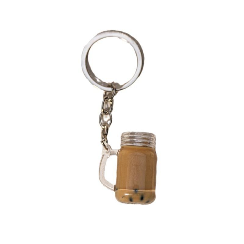 Simulation Milk Tea Cup Keychain Creative Bag Pendant Small Gift for Tea Shops Couple Family Keychain Pendant
